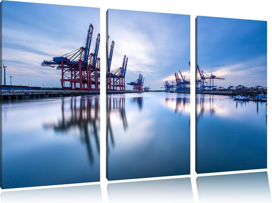 Pixxprint Hafen im Abendschein als Leinwandbild/Grösse: 3 Teilig (120x80) cm/Wandbild/Kunstdruck/fer