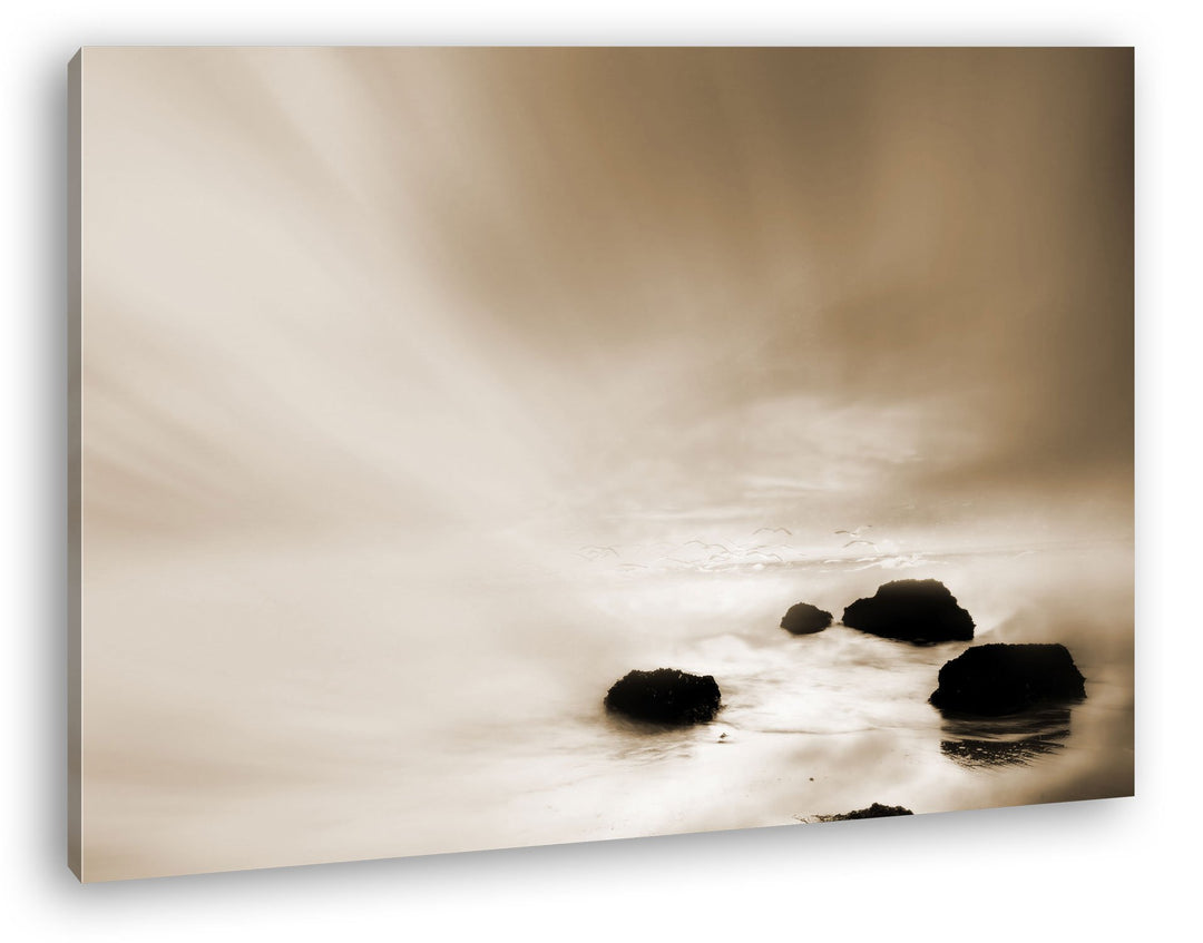 deyoli neblischer Sandstrand Format: 80x60 Effekt: Sepia als Leinwand, Motiv fertig gerahmt auf Echt