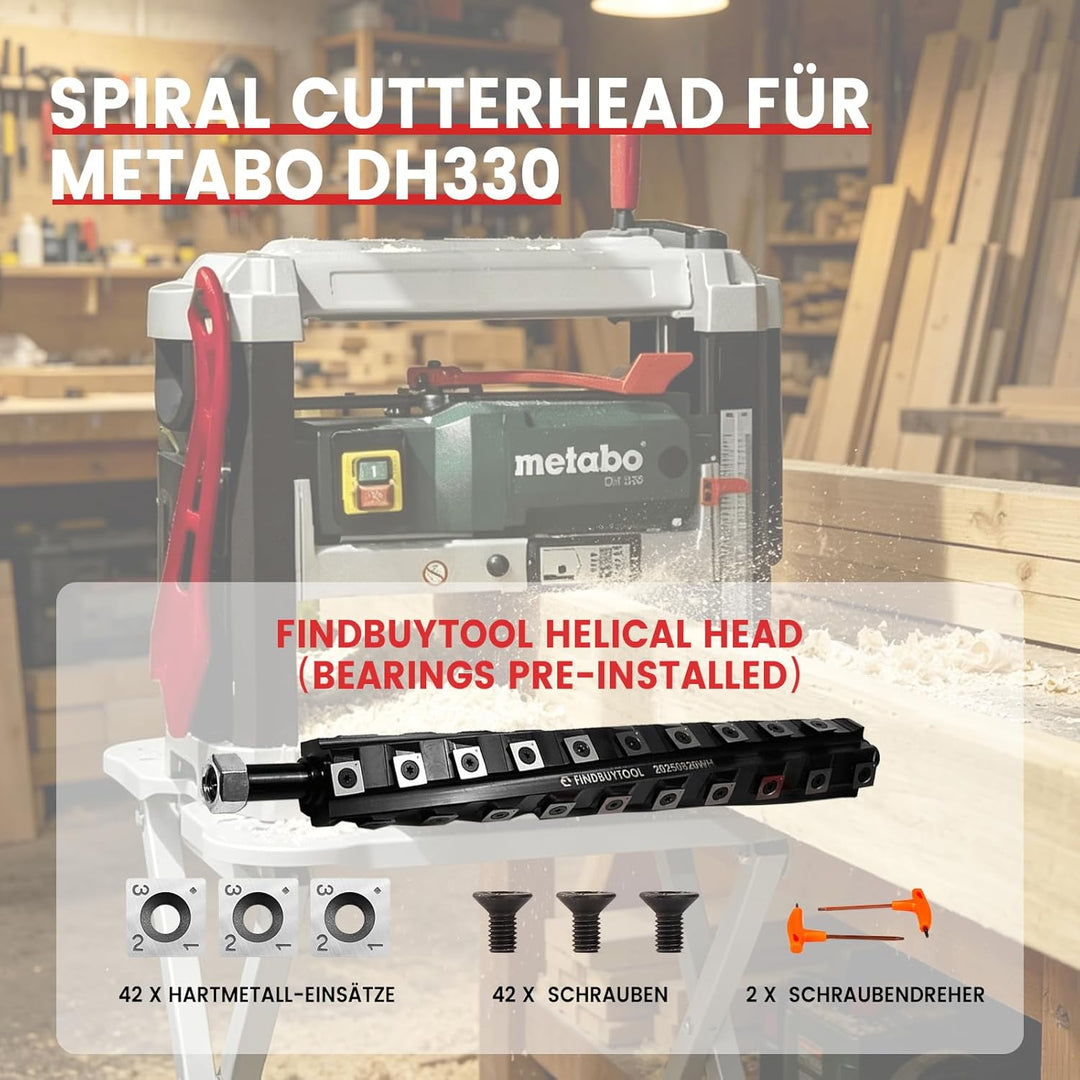 FindBuyTool Spiralmesserwelle für Metabo DH330 Dickenhobelmaschine, 13'' (330 mm) Helical Cutterhead