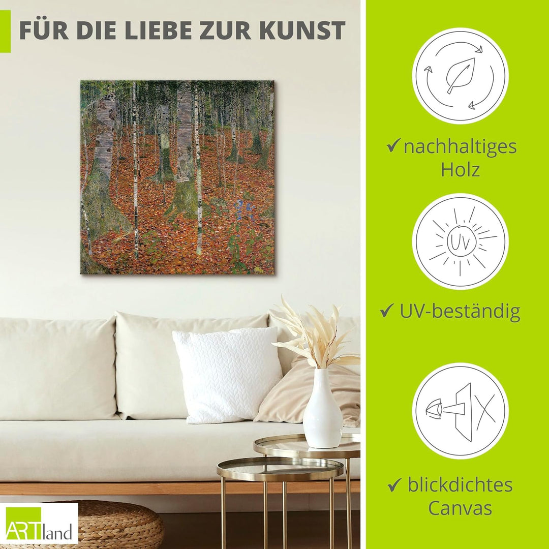 ARTland Leinwandbilder Wandbild Bild auf Leinwand 50x50 cm Wanddeko Landschaften Wald Bäume Birke Bi