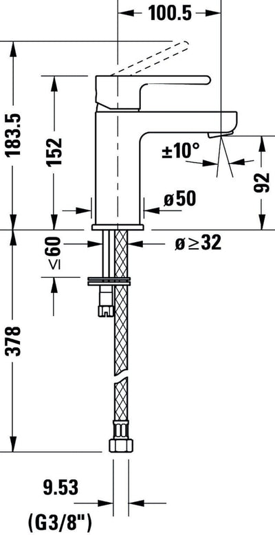 Duravit B21010 B.2 Einhebel-Waschtischmischer, Chrom ohne Zugstangen-Ablaufgarnitur