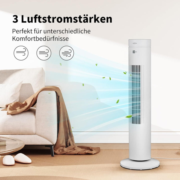 aeco AirX SPIN Turmventilator mit Fernbedienung 3 Geschwindigstufen 7H Timer 35w mobiler Lüfter Oszi