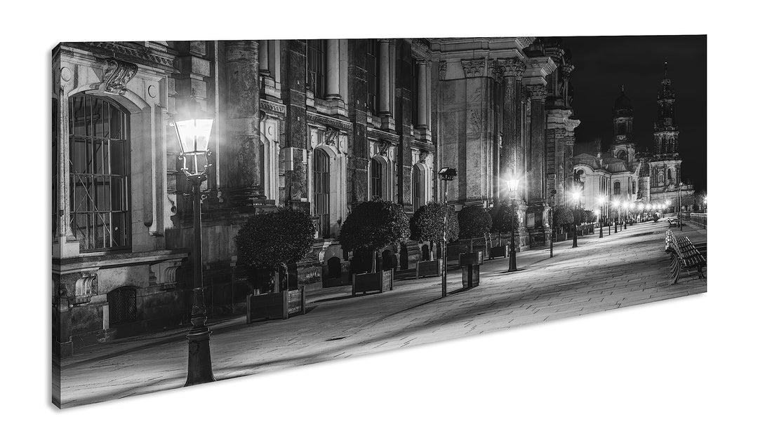 Abendstimmung am Elbufer in Dresden Panorama 120x60 cm Effekt: Schwarz/Weiss als Leinwandbild, Motiv