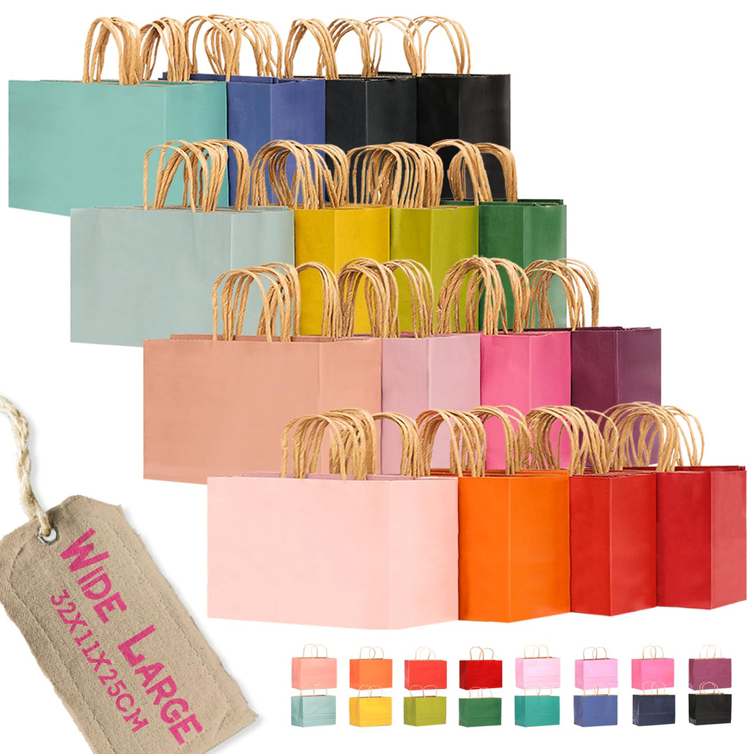 Gcardist 100 Stück Breit Gross-Geschenktüten aus Papier mit Henkeln–12.6"×4.3"×10" Party-Tüten aus K
