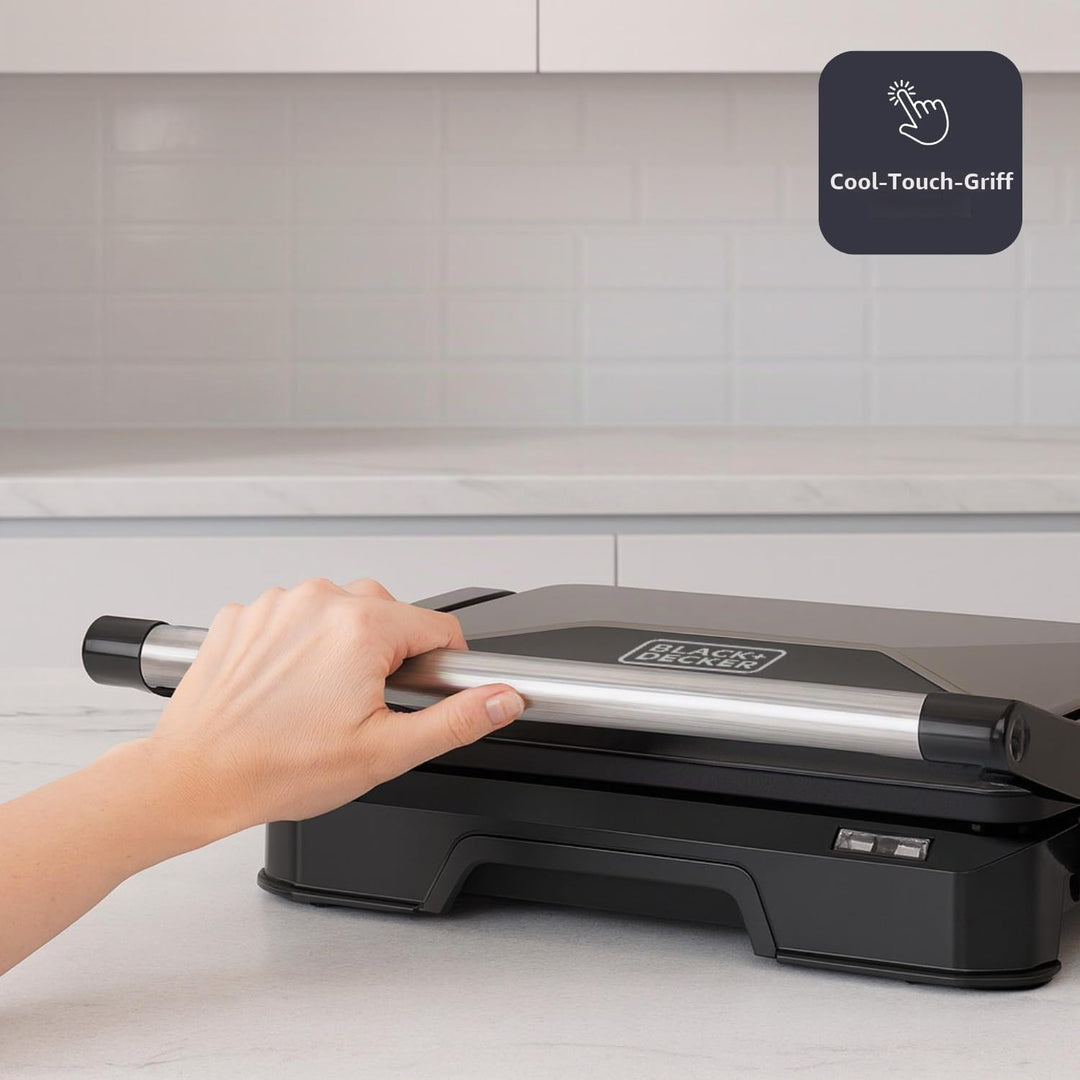 Black+Decker – Grill BXGR1001E | 1000W | 180°-Öffnung | Platten 23×14,5 cm | Antihaft PFOA-frei | Sc