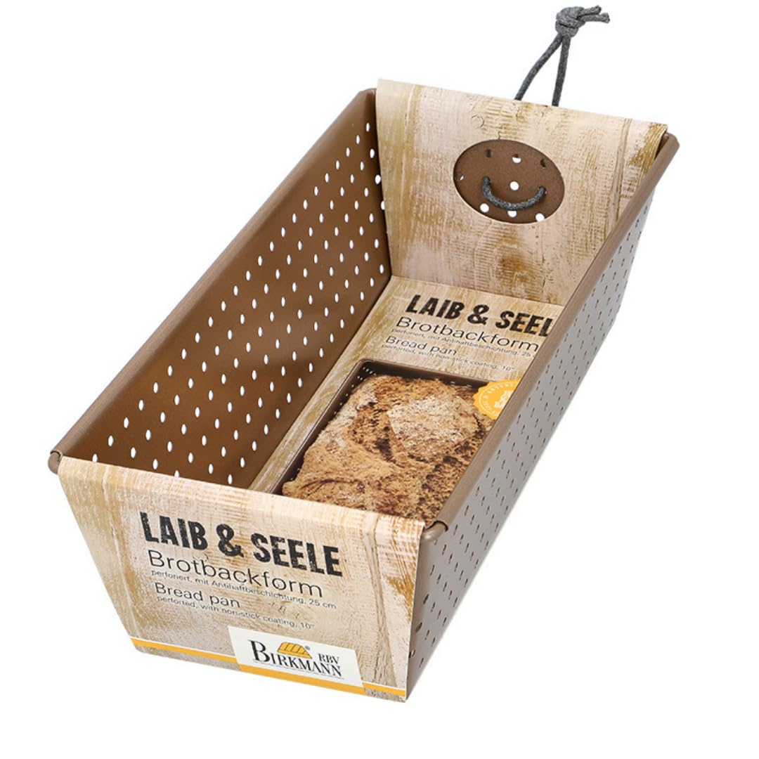 Birkmann, Laib & Seele, perforierte Brotbackform, 25 cm, Backform für kleine Brote, aus bronzefarben