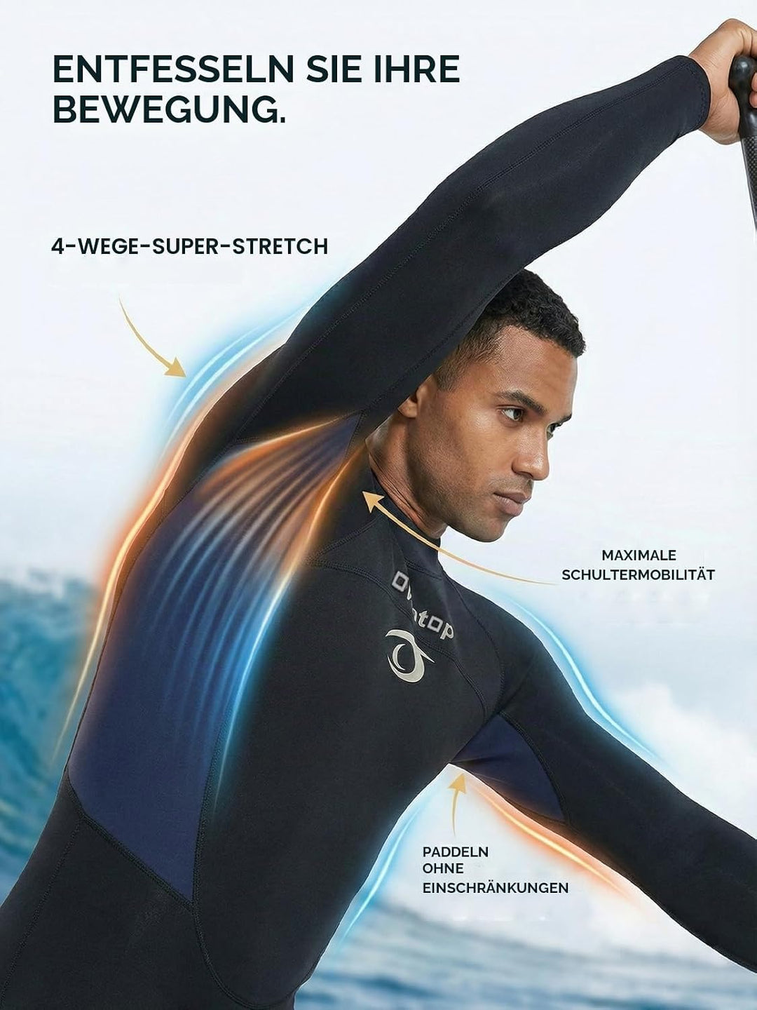 Owntop Herren Damen Ganzkörper 3/2mm Neoprenanzug, Ultra-Stretch Langarm Winter Neoprenanzug, Rücken