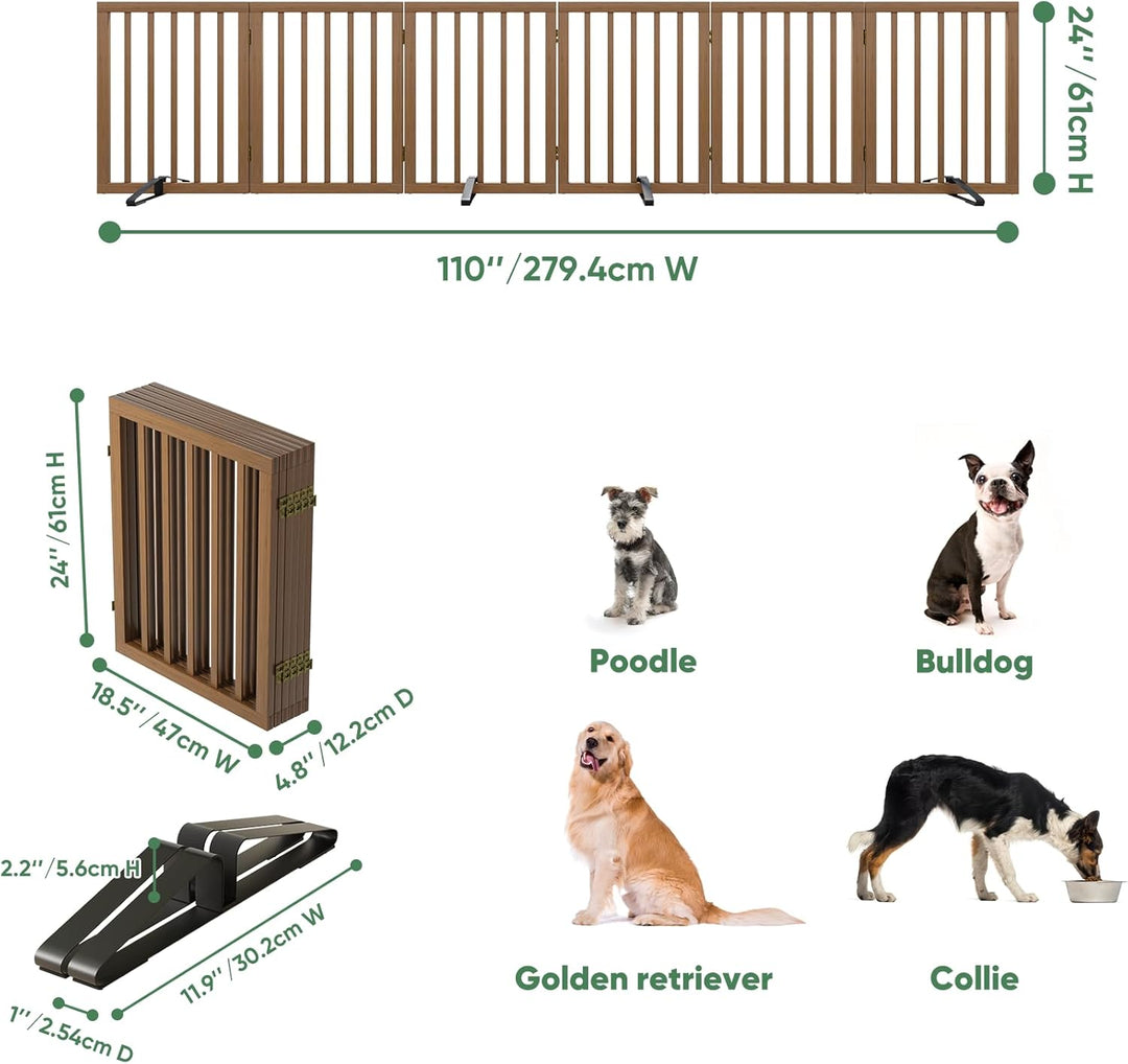 Hundegitter, freistehende Hundegitter für Türen, 6 Paneele (dunkles Walnuss) Dunkles Walnussbraun 6