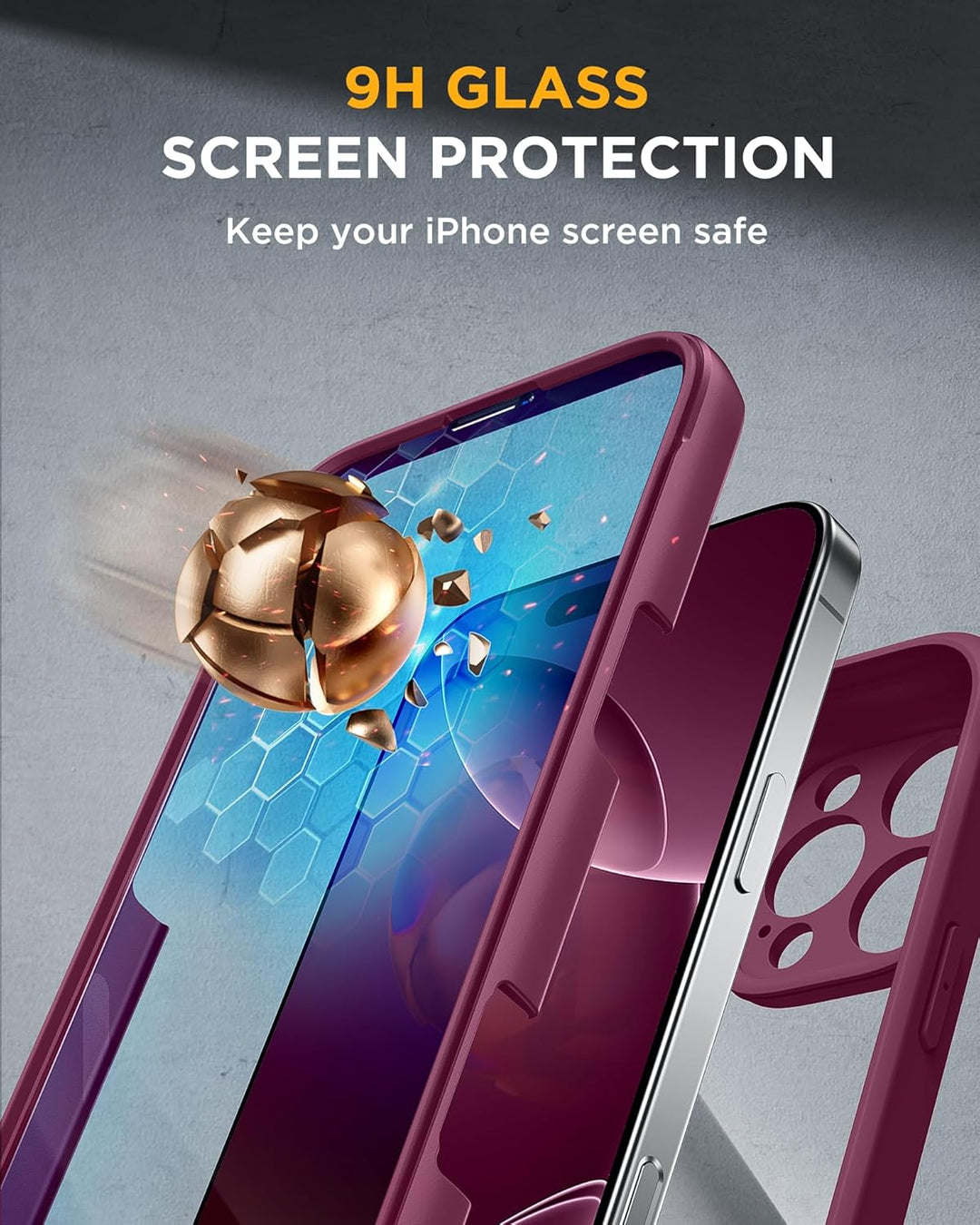 Miracase 360 Grad für iPhone 16 Pro Max Hülle mit Eingebaut Glas Schutzfolie und Kameraschutz, Stoss