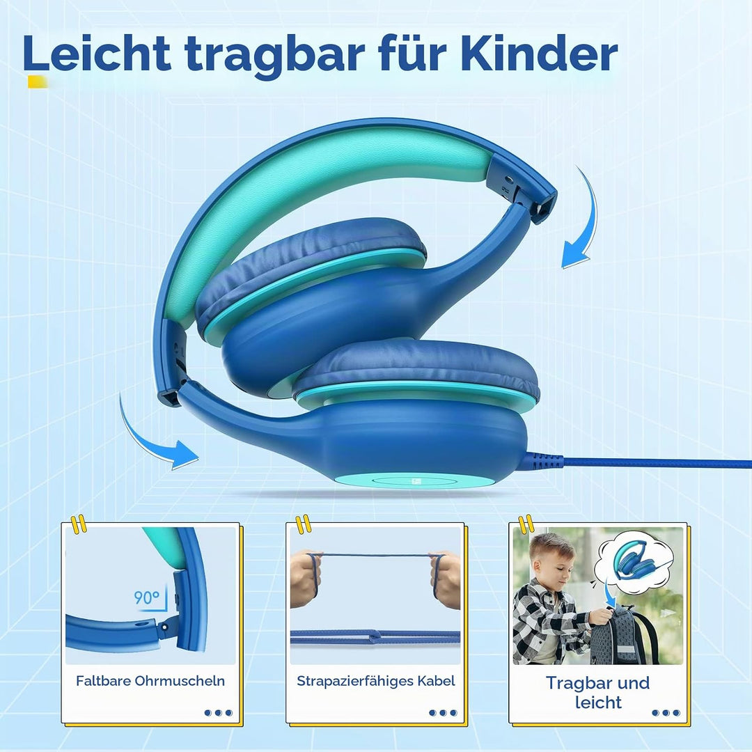EarFun Kinder Kopfhörer 3er-Pack, Kopfhörer Kinder mit Kabel, 85/94dB Lautstärkenbegrenzer, Faltbare