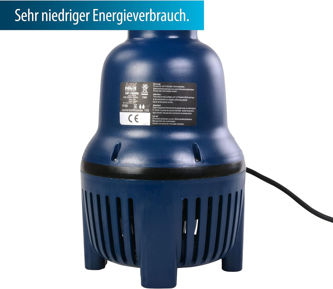 AquaForte HighFlow HF 16.000 Teichpumpe, 75 Watt, maximaler Durchfluss 16 m3 pro Stunde, Förderhöhe