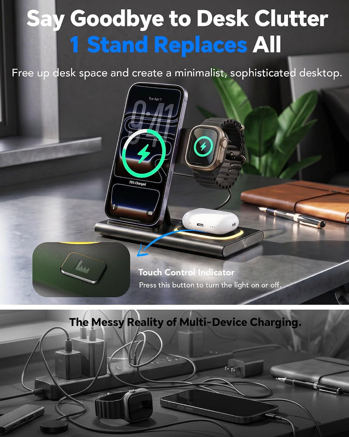 Aimtel 3 in 1 Induktive Ladestation Faltbare&amp;Nachtlichter Kompatibel mit iPhone 17/17 Pro/17 Pro Max