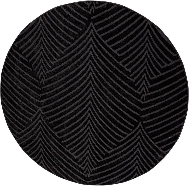 payé Teppich Rund Kurzflor - 200x200cm - Schwarz Grau - Einfarbig Uni Geometrische Muster Modern Woh