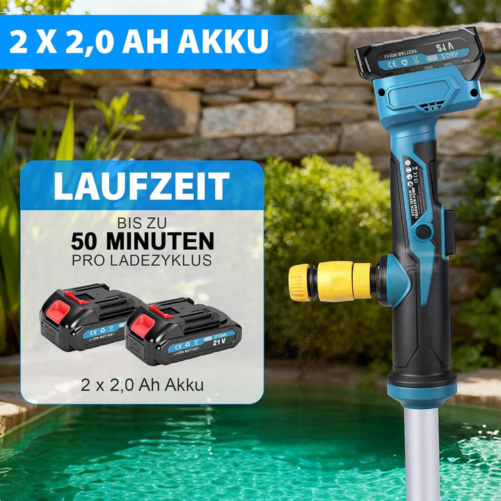 Kabellose Stab-Wassertransferpumpe 18V mit 2x2.0Ah Akkus, Akku Regenfasspumpe 3000 L/h, 6m Förderhöh
