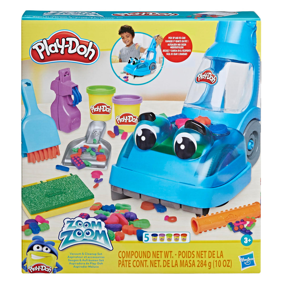 Play-Doh Zoom Zoom Vacuum and Clean Up Set mit 2 Dosen Knete und Zubehör, Bastel-Set als Weihnachtss