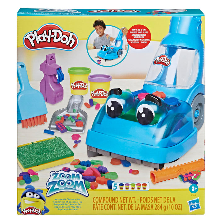 Play-Doh Zoom Zoom Vacuum and Clean Up Set mit 2 Dosen Knete und Zubehör, Bastel-Set als Weihnachtss