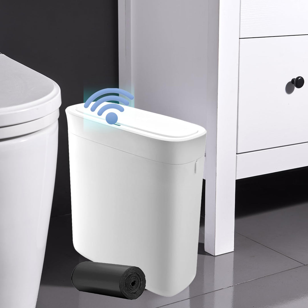 Automatischer Badezimmer Mülleimer mit Deckel, 12l Sensor, Schlank, Schmal, aus Kunststoff, Wasserdi