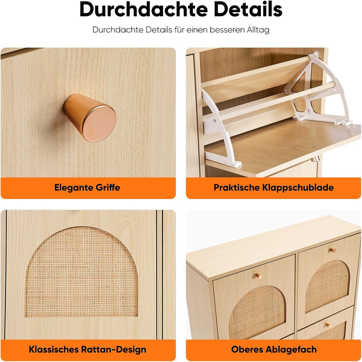 HOKEEPER Schuhschrank Schmal, Schuhregal mit 4 Klappen, Schuhkipper mit Verstellbar, Schuhaufbewahru