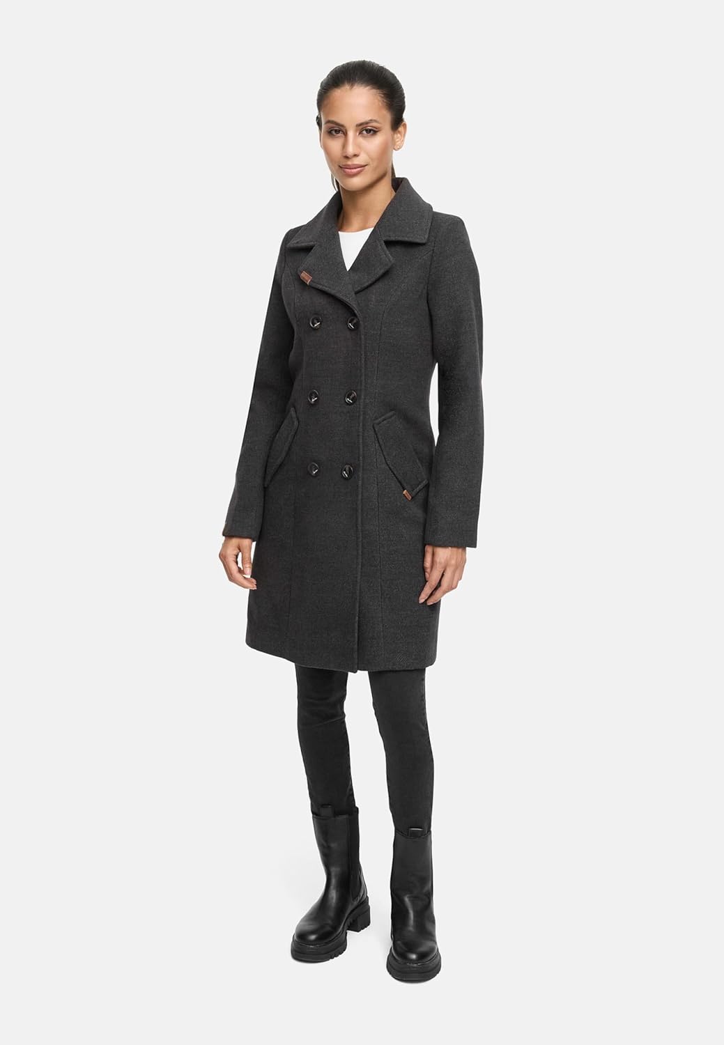MARIKOO Damen Wollmantel Langer Trenchcoat mit Reversekragen Nanakoo XS-XXL XXL Anthrazit, XXL Anthr