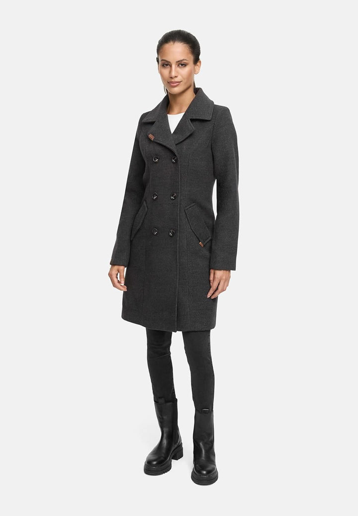 MARIKOO Damen Wollmantel Langer Trenchcoat mit Reversekragen Nanakoo XS-XXL XXL Anthrazit, XXL Anthr