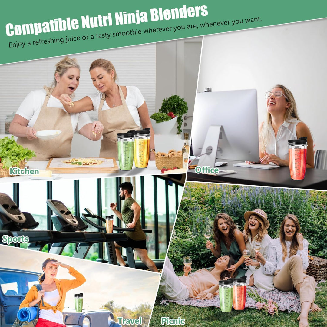 Blender Cups & Blattersatz für Ninja - 2 Pack 710 ml Cups mit 7 Flossen Blatt Ersatzteilen & Bürsten