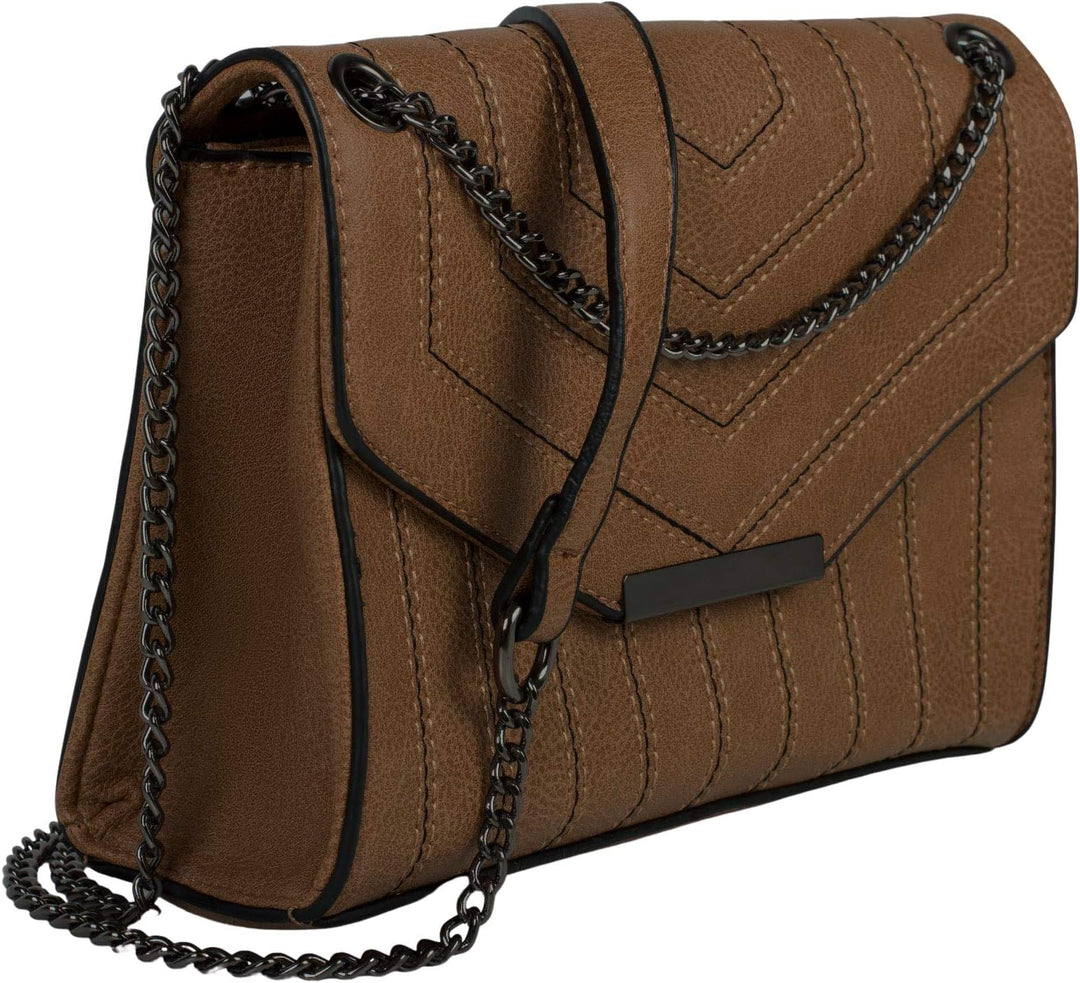styleBREAKER Damen Crossbody Umhängetasche Ziernähte PU | 22x15x8,5 cm, variable Gliederkette (77 od