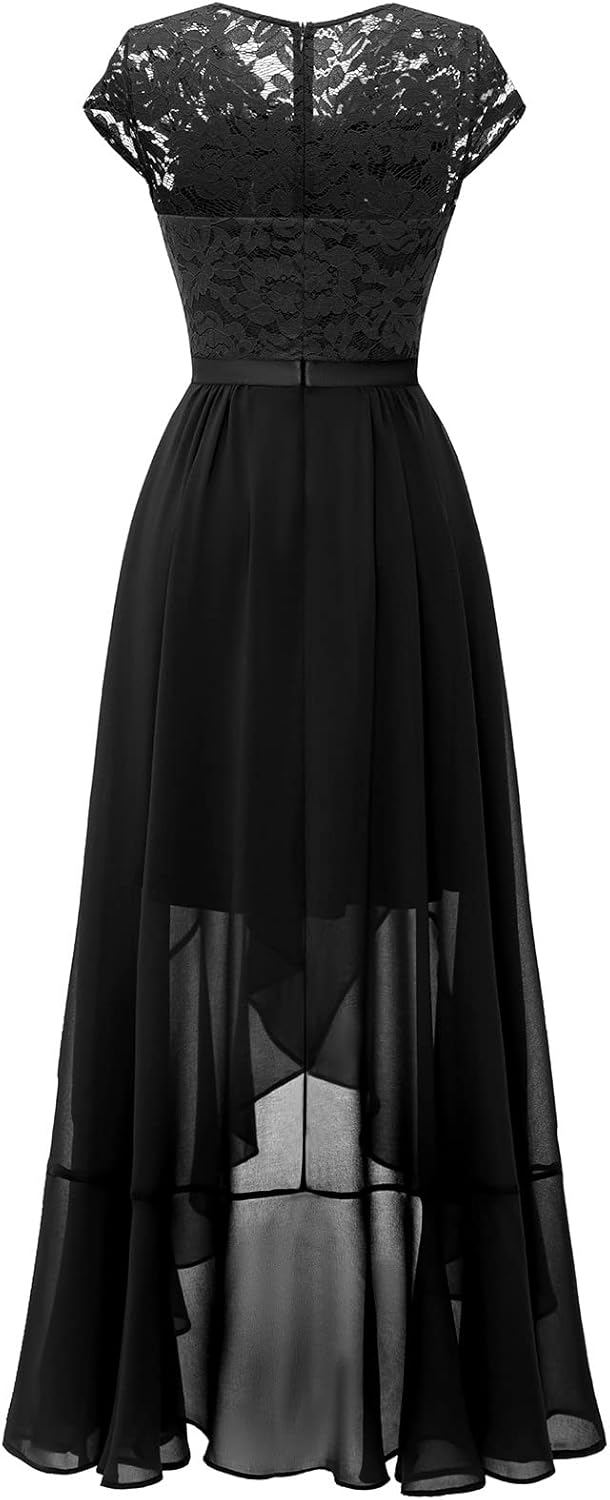 Bbonlinedress Abendkleider elegant für Hochzeit Spitzenkleid Chiffon Hi-Lo Kleid Brautjunferkleid Pa
