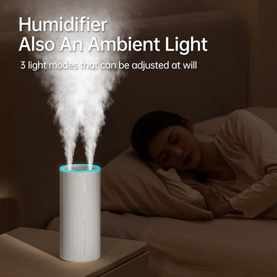 JISULIFE Luftbefeuchter Schlafzimmer 1 L, Humidifier Top-Fill raumbefeuchter 30 dB, 8000mAh raumluft