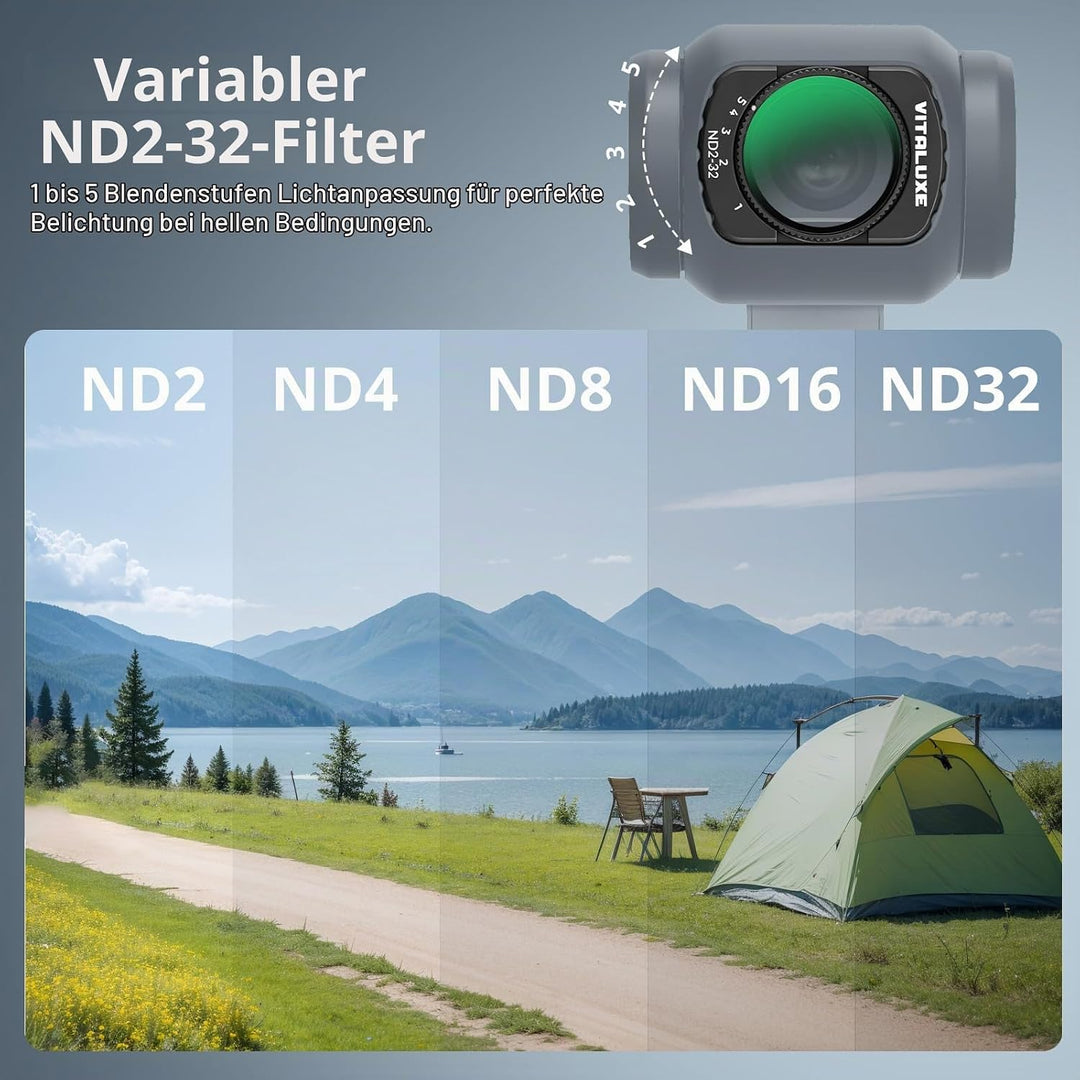 VUTALUXE CPL Schwarz Diffusionsfilter 1/4 VND2-32 Weitwinkelobjektiv für DJI Osmo Pocket 3 / Osmo Po