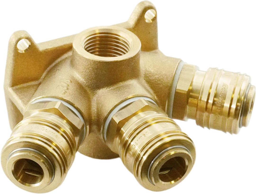 Wanddose komplett mit 3x Druckluftkupplung NW 7,2 Messing Verteiler (G 1/2" Innengewinde), G 1/2" In
