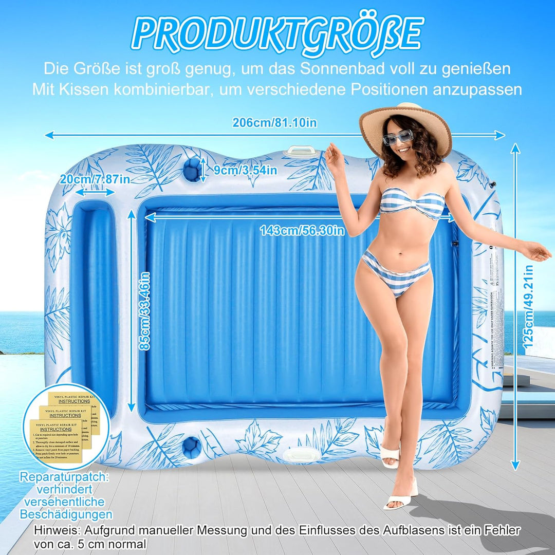 Charmofun Aufblasbarer Tanning Pool, Luftmatratze Pool Hängematte mit Tassenhalter, Pool Lounge aufb