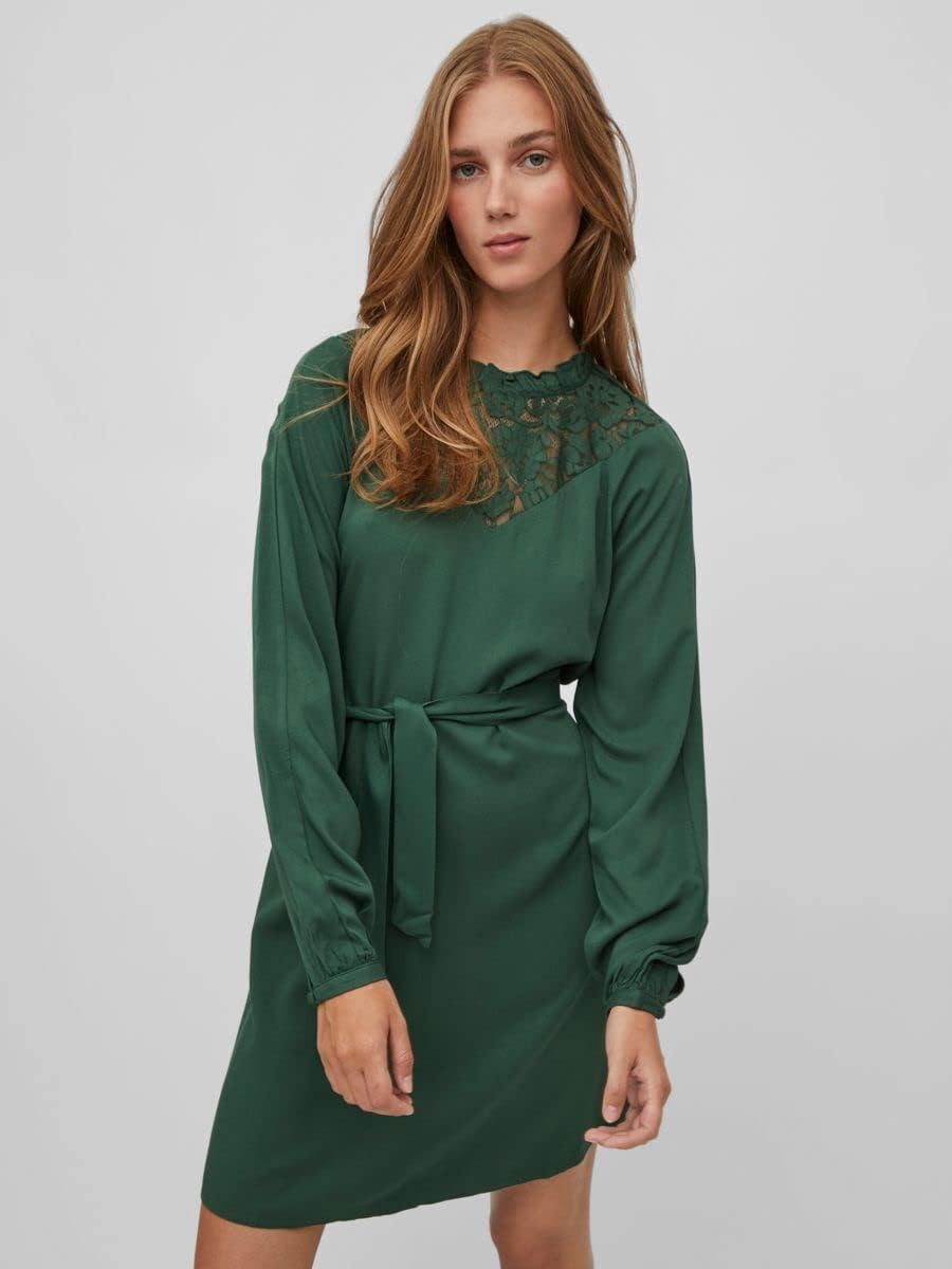 Vila Damen Visuvita L/S Lace Dress/Su-Noos Kleid 44 Pineneedle, 44 Pineneedle