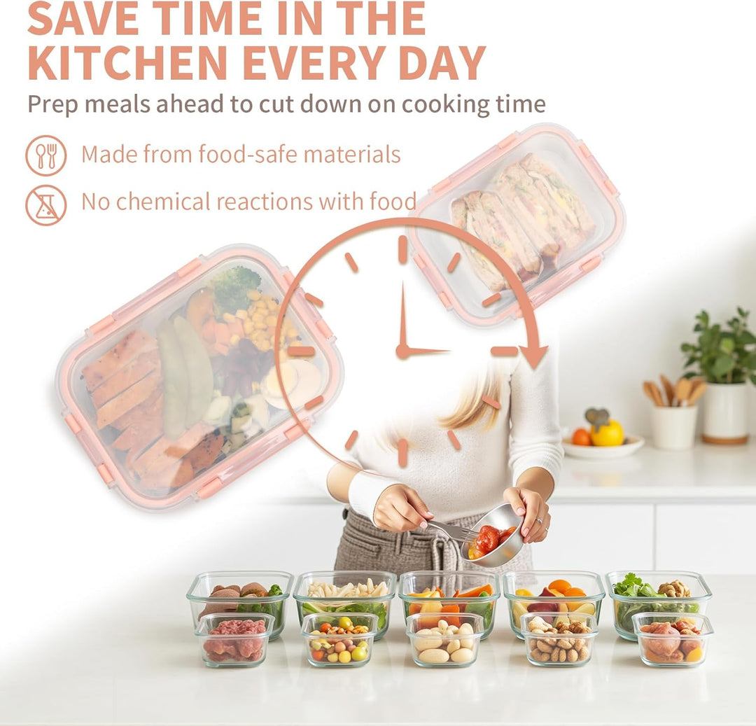 S SALIENT Glas-Frischhaltedosen Set Brotdosen meal prep boxen mitgebrachtes Essen Glasbehälter mit d