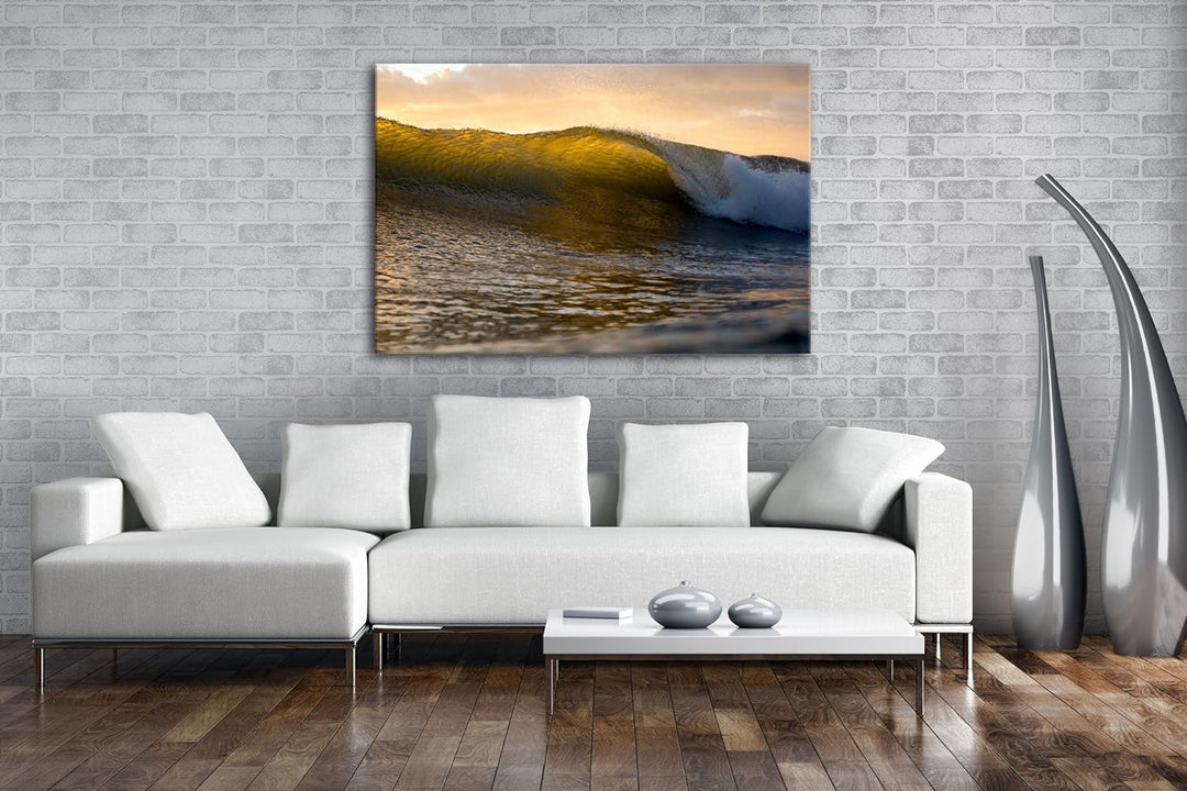deyoli grosse Welle am Ufer Format: 60x40 als Leinwand, Motiv fertig gerahmt auf Echtholzrahmen, Hoc