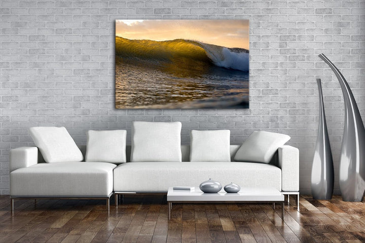 deyoli grosse Welle am Ufer Format: 60x40 als Leinwand, Motiv fertig gerahmt auf Echtholzrahmen, Hoc