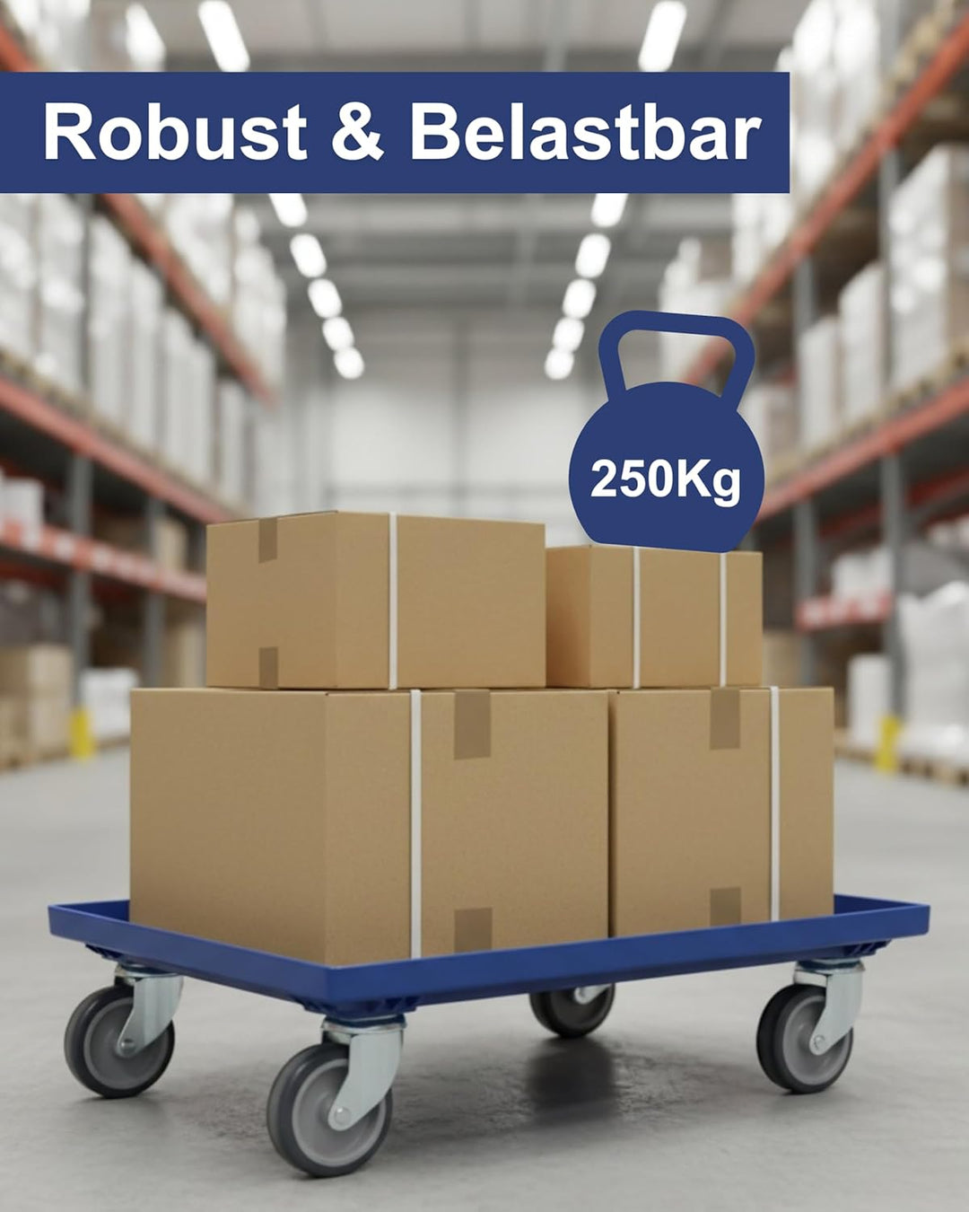 Transportroller Kunststoff 60x40 cm mit 4 Leichtlauf-Lenkrollen (Blau), Blau