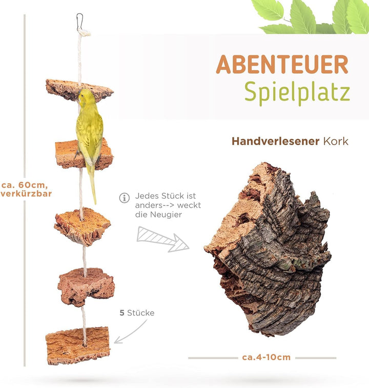 Vogelgaleria® Kork Knabberseil - das perfekte Wellensittich Spielzeug und Vogelzubehör zum Klettern