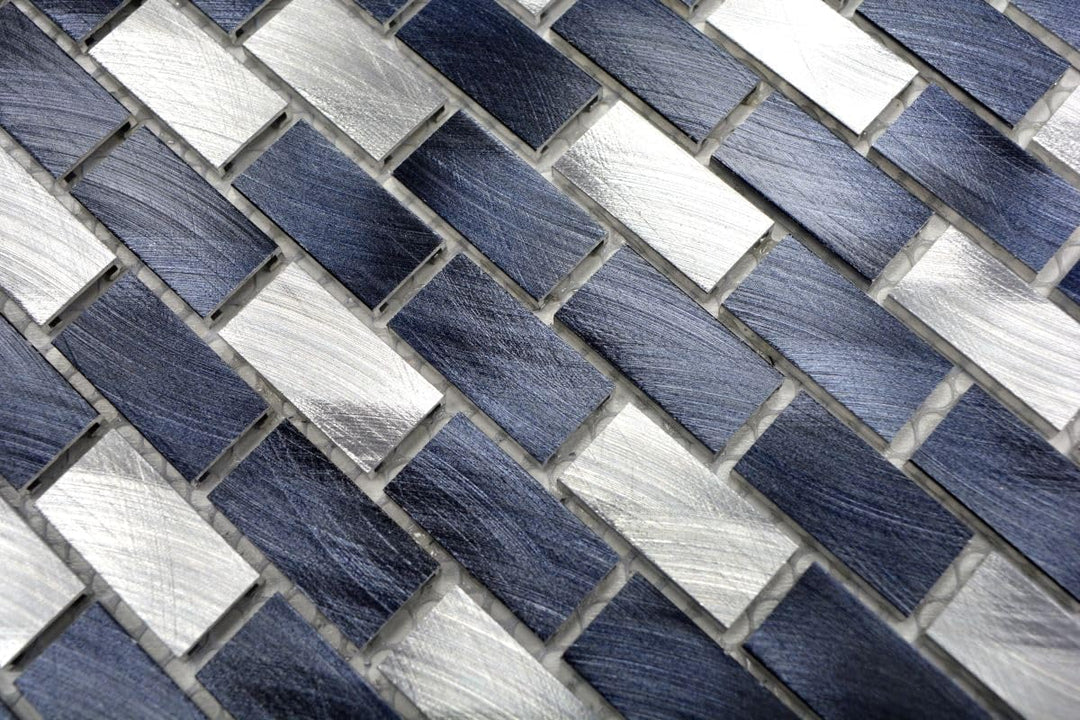 Mosaik Brick Aluminium mix alu/schwarz Metall Fliesenspiegel, Mosaikstein Format: 15x30x4 mm, Bogeng