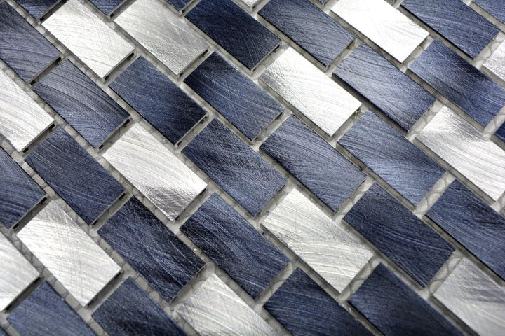 Mosaik Brick Aluminium mix alu/schwarz Metall Fliesenspiegel, Mosaikstein Format: 15x30x4 mm, Bogeng
