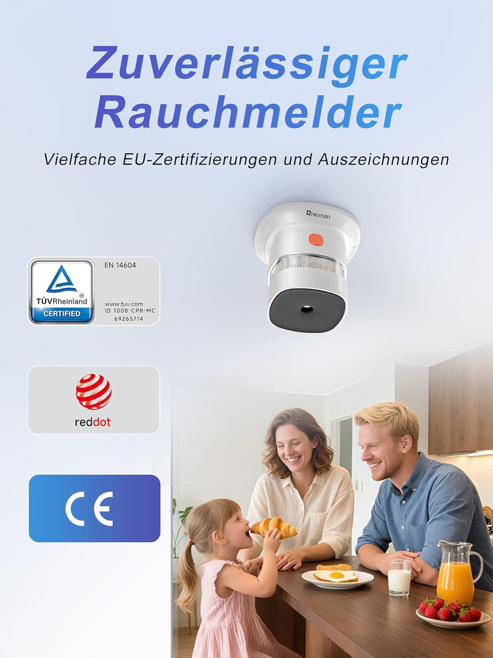 HEIMAN Mini Rauchmelder Feuermelder mit 10 Jahren Batterielaufzeit Brandmelder,TÜV und EN14604 Zerti