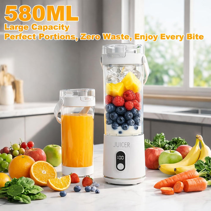 Tragbarer Mixer 580ml, Smoothie Maker to Go mit 12 Edelstahlklingen, 20000 U/min, USB-C Wiederauflad
