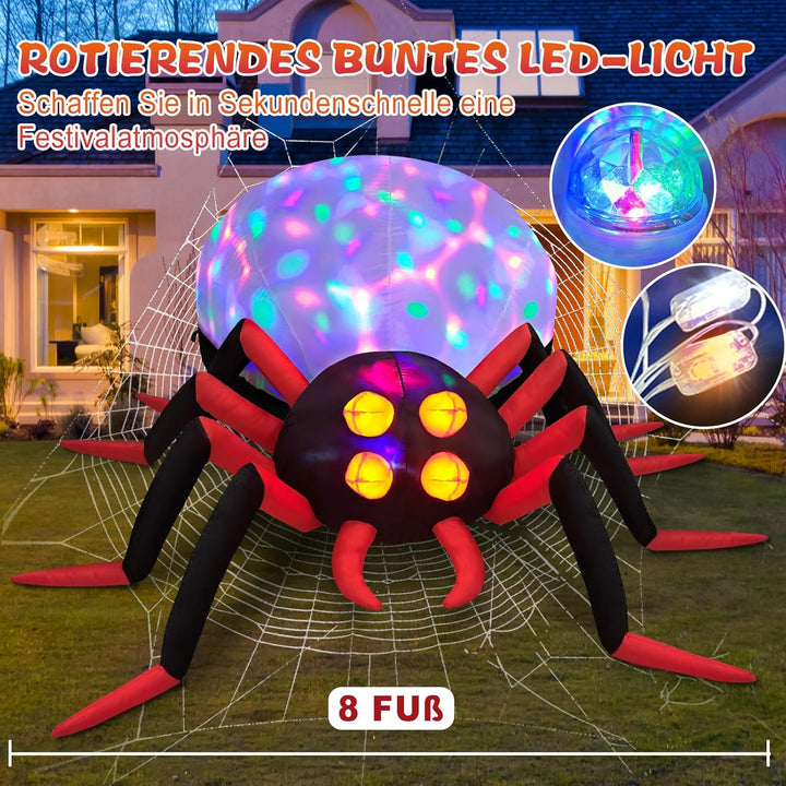 Danxilu 244 cm riesige aufblasbare Halloween-Spinne für den Aussenbereich mit rotierenden bunten LED