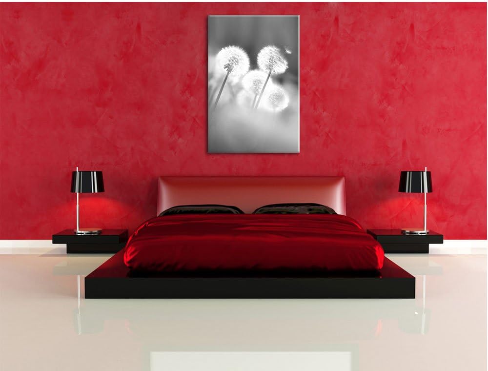 Pixxprint Pusteblumen im morgendlichen Wind Kunst B&W, Format: 100x70 auf Leinwand, riesige Bilder f