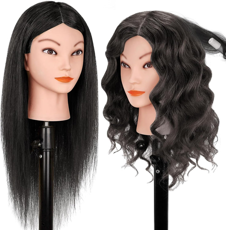 TopDirect Friseur Übungskopf 45cm mit 100% realistischem Kunsthaar, Schwarz Naturschwarz, Naturschwa