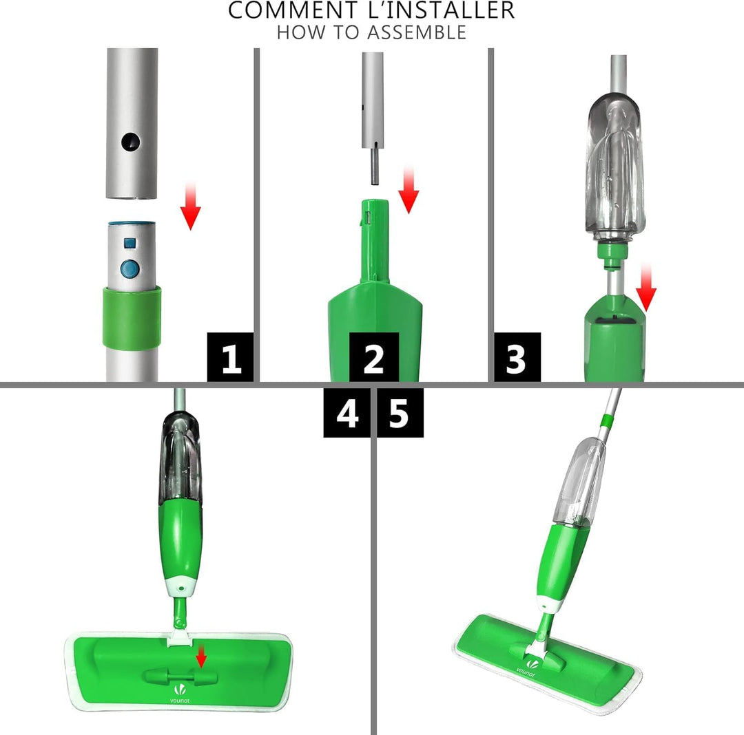 VOUNOT® Wischer mit sprühfunktion, Sprühwischer mit 650ml Wassertank, Bodenwischer mit Sprühdüse, Sp