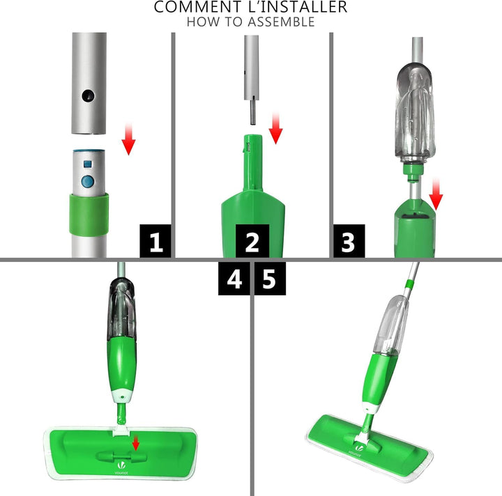 VOUNOT® Wischer mit sprühfunktion, Sprühwischer mit 650ml Wassertank, Bodenwischer mit Sprühdüse, Sp