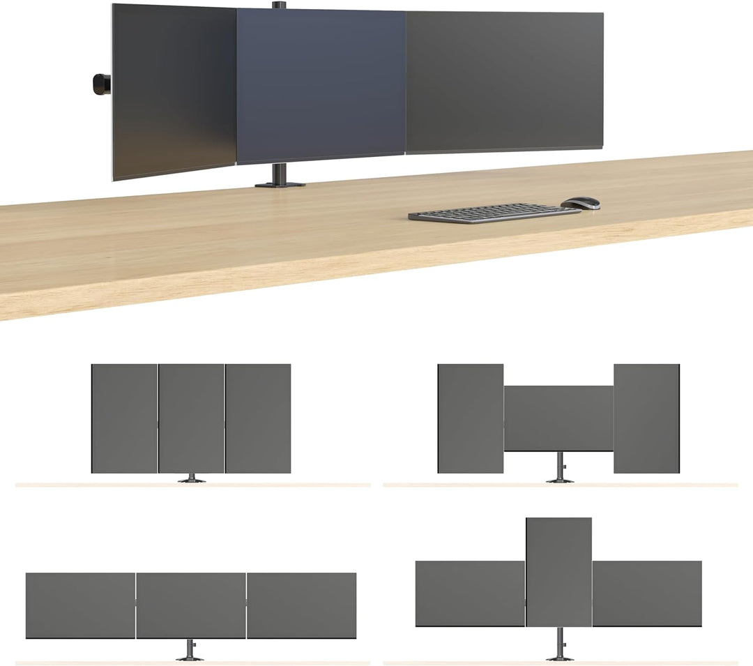 HFTEK - Monitor TV Halter Mounts Tischhalterung für 3 Bildschirme von 15 bis 27 Zoll – VESA 75/100 -