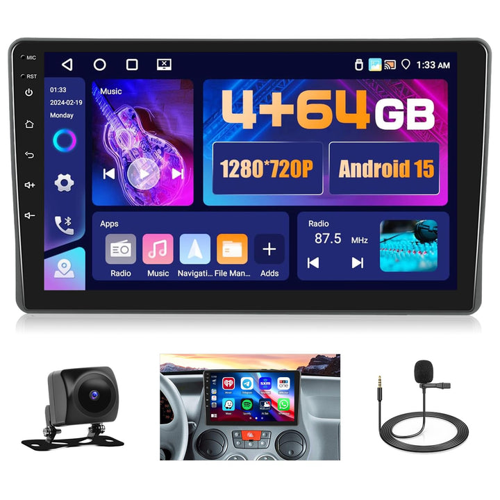Hikity 4+64GB Android 15 Autoradio für FIAT Panda 2003-2012 Mit Wireless Carplay Android Auto, 9 Zol