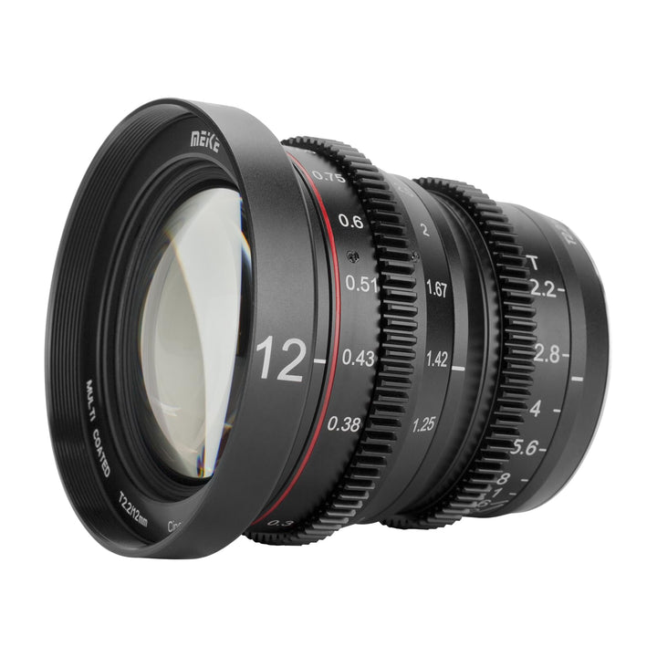 MEKE 12mm T2.2 grosse Blende, manueller Fokus, niedrige Verzerrung, 4K Mini-Cine-Objektiv für Micro