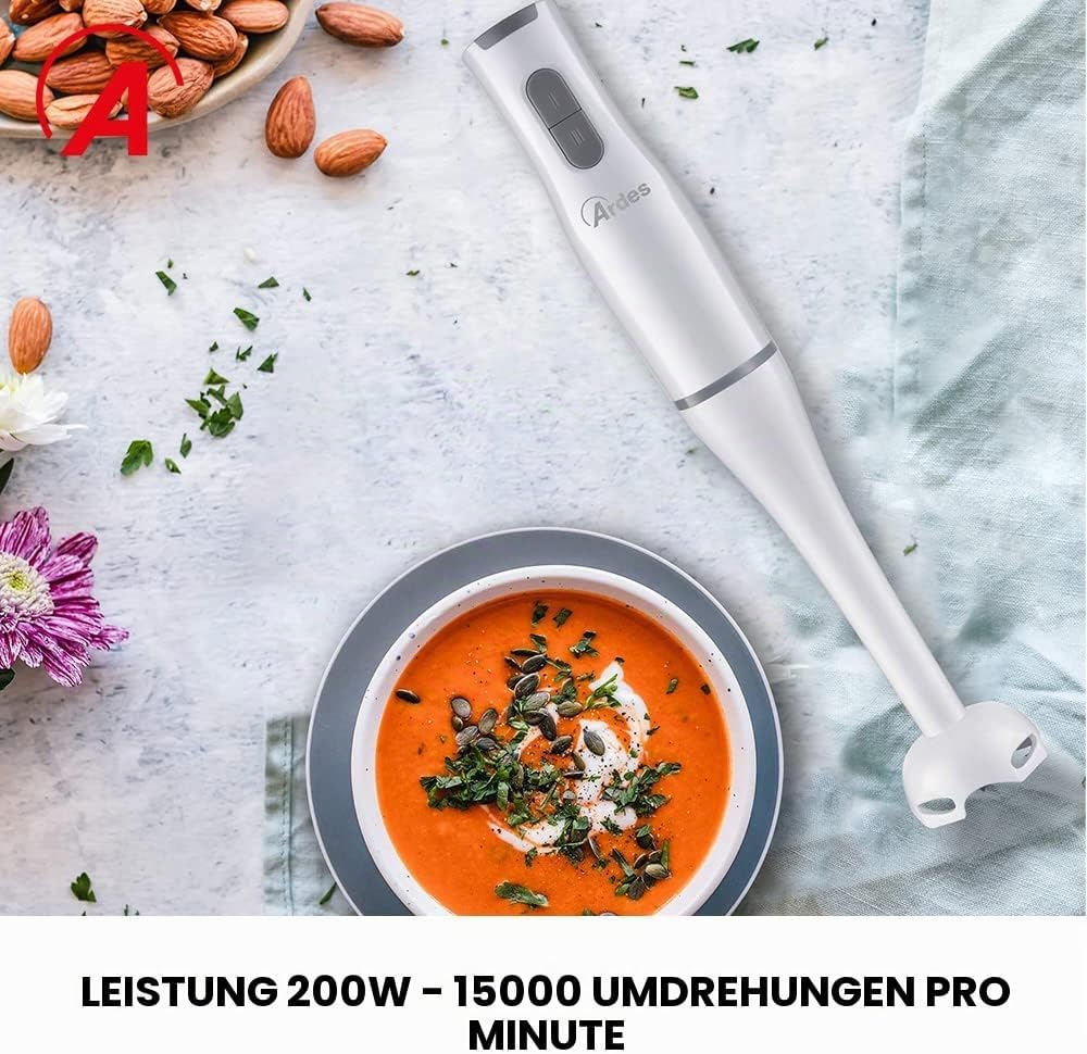 Ardes ARMIX01 DEEP Mini-Stabmixer mit 4 Edelstahlklingen, 15.000 U/min - Prof. Küchenmixer 2-Geschwi